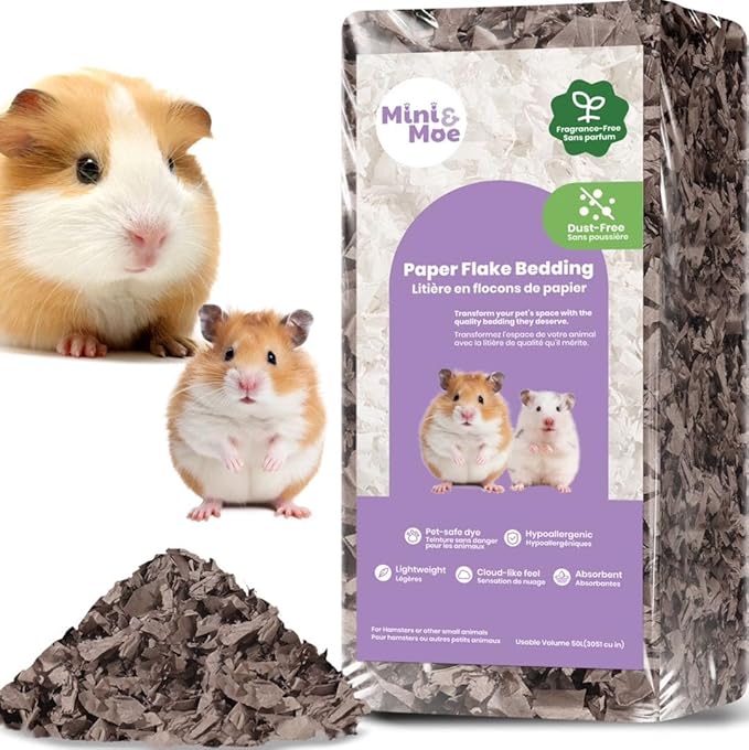 mini&moe Hamster Bedding 25 Liters: Dust-Free and Odor Control Moisture Absorbent Natural Paper Small Pet Bedding - for Guinea Pigs, Hamsters, Rabbits, and Small Animal