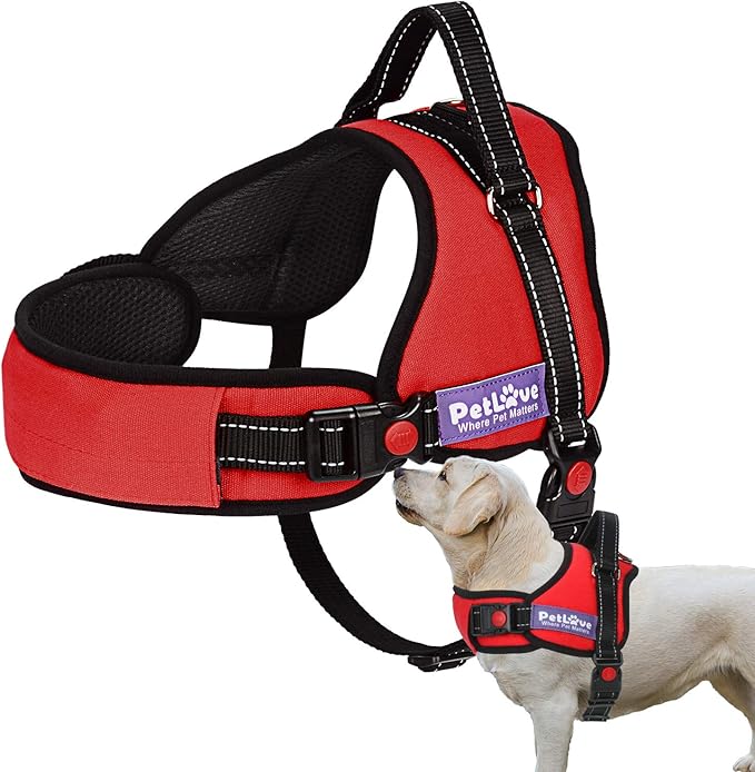 PetLove Dog Harness, Adjustable Soft Leash Padded No Pull Dog Harness for Small Medium Large Dogs, Red