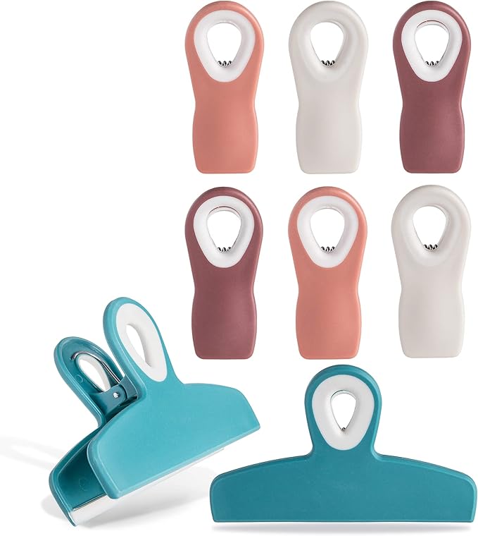 COOK WITH COLOR Bag Clips - Heavy Duty Chip Clip and Refrigerator Magnet Clips for Food Storage with Air Tight Seal Grip, Teal and Mauve, Pack of 8