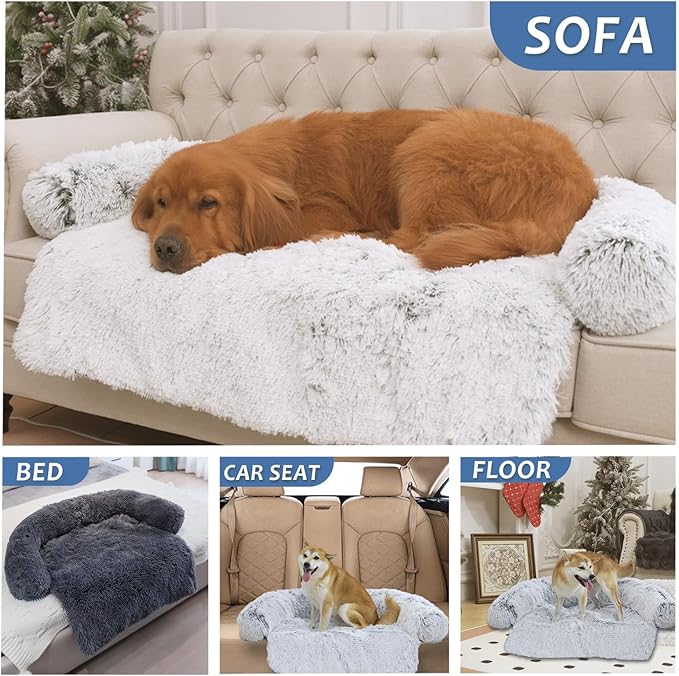 Calming Dogs/Cats Bed Mats, Dog Pad Washable Removable Couch Cover, Plush Long Fur Mat for Pets, Waterproof Lining, Perfect for Small, Medium and Large Dogs and Cats (Navy Blue, 53"x39")