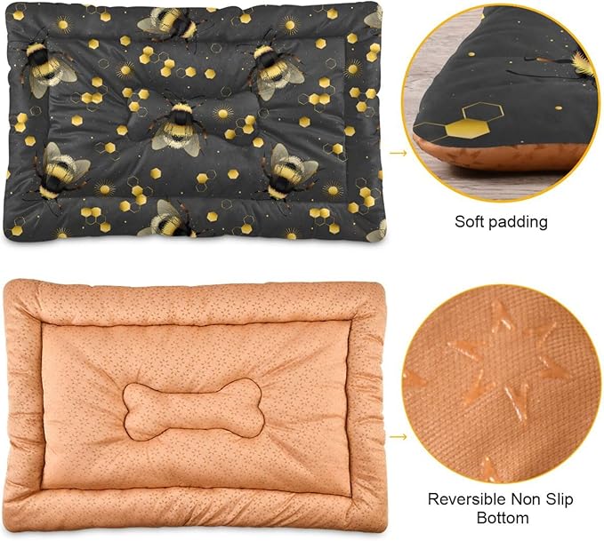 Yellow Bee Gold Pet Bed Cute Dog Bed Mat Absorbing Non Slip Pad Pet Sleeping Mat for Small, Medium, and Large Dogs Puppy Cat 24 in x 18 in