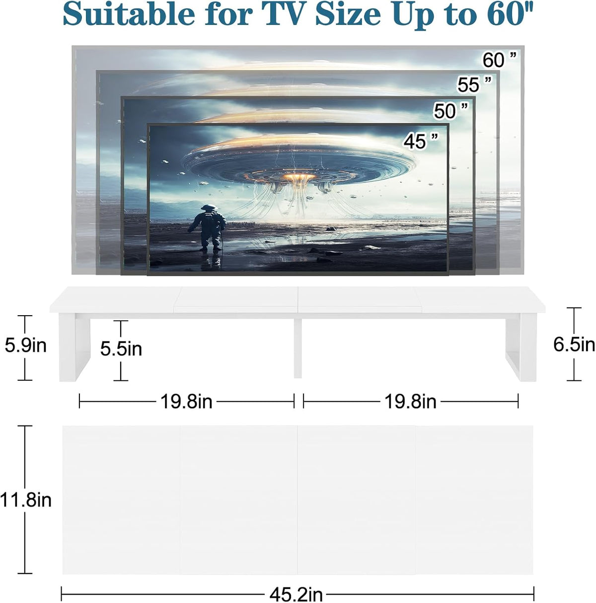 aboxoo 45" TV Riser for 32-60 inch TV, TV Shelf with Steel Legs