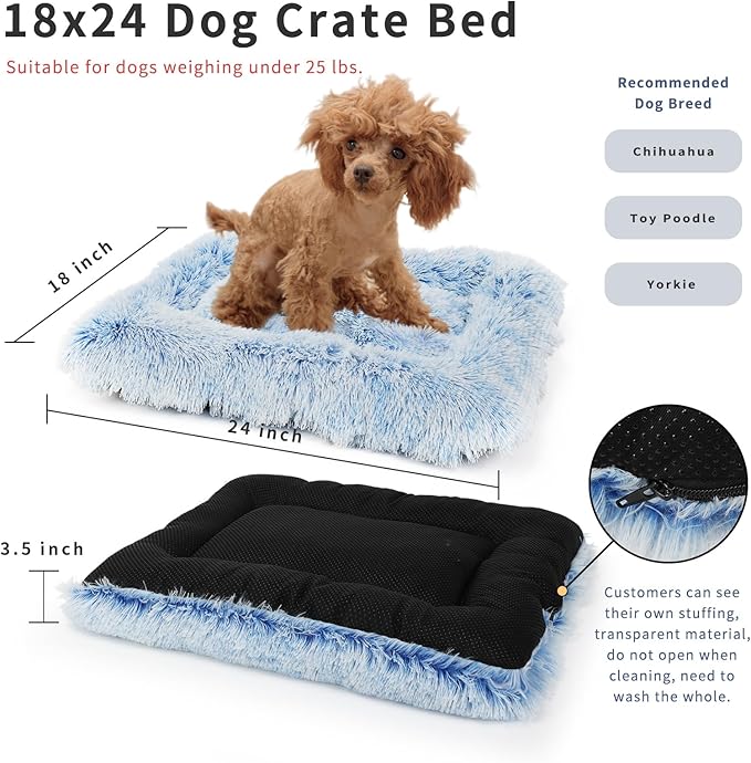 nononfish Dog Crate Bed for Small Dogs Washable Orthopedic Flat for Inside Crate Cages Kennel House Sofa Plush Comfy Sleeping,Gradient Blue 24 in