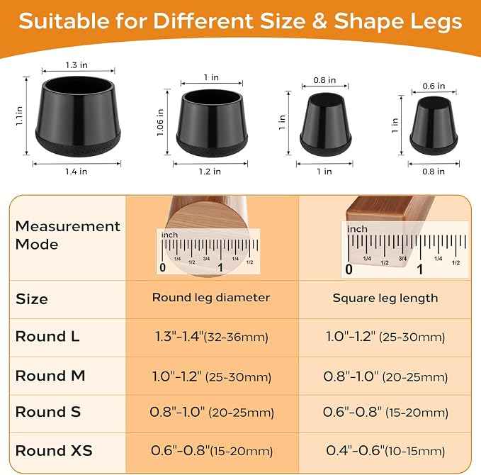 24 PCS Silicone Chair Leg Floor Protectors Medium Fit Rubber Felt Furniture