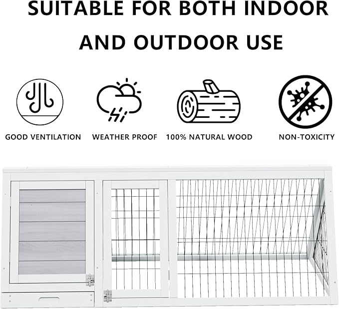 Chicken Run Coop,Wooden A-Frame Quail Cages Rabbit Hutch with Ventilating Wire & 3 Doors Indoor Outdoor Portable Playpen Run House for Duck Chick Poultry & Small Animals (Grey)