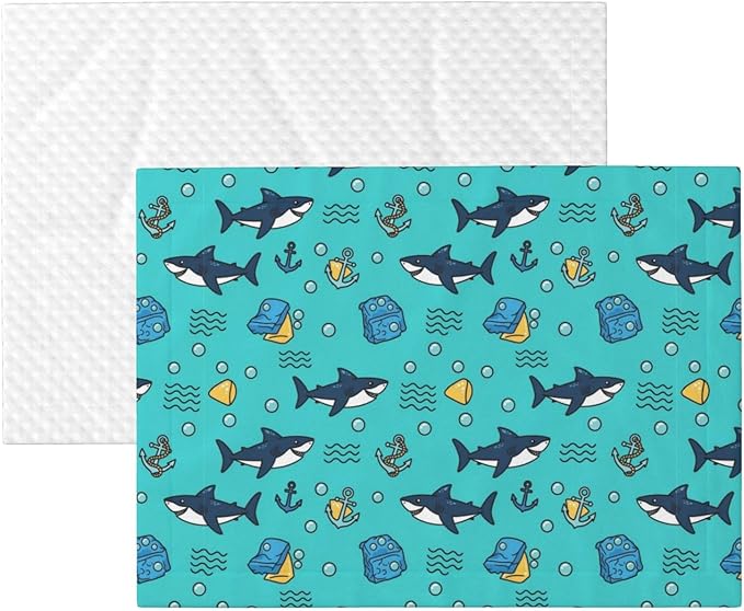 Reversible Plush Pet Blanket for Puppies Kittens, Cute Shark and Anchor, Double Sided Gentle Dot Texture for New Pets Adjusting to Home Environment Softly