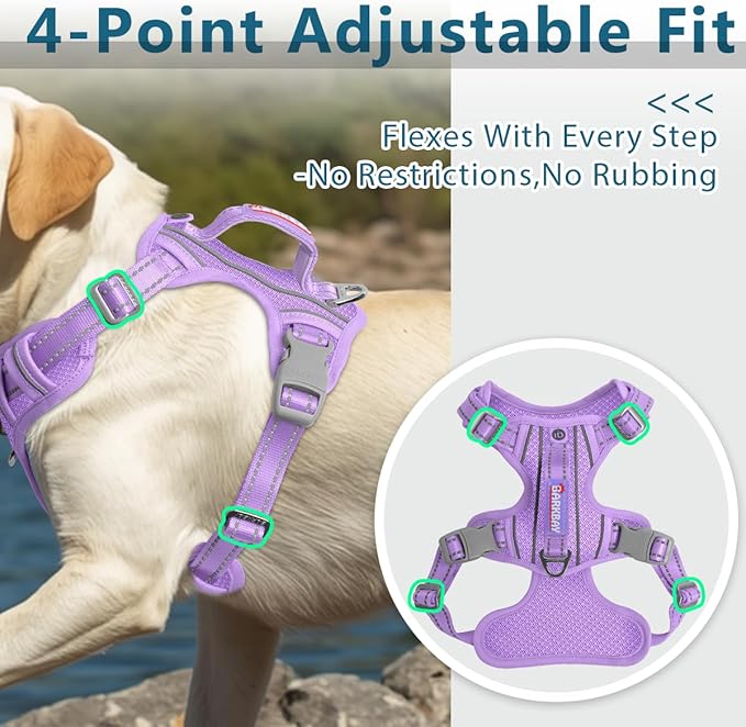 BARKBAY Dog Harness No Pull with ID Tag Pocket - Heavy Duty, Reflective, Easy Control for Large Dogs(Violet Purple,XL)