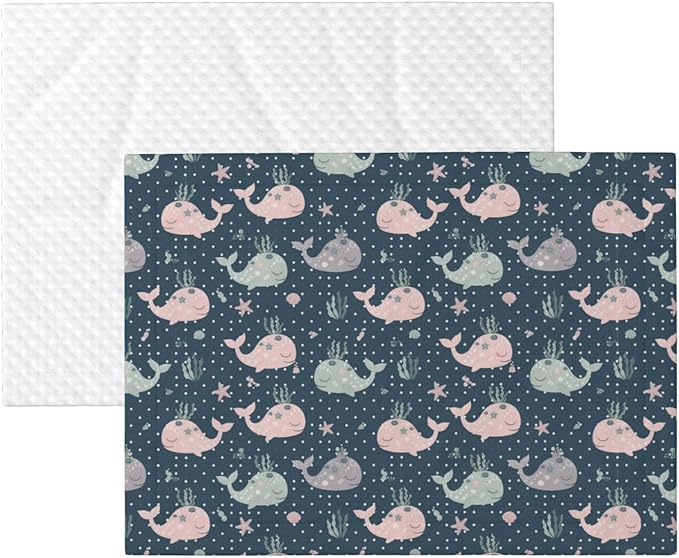 Reversible Dog Blanket for Beds Couches, Cute Whales Mandala Blue, Double Sided Cat Blanket with Textured Dot Feel and Smooth Feel for Seasonal Comfort All Year