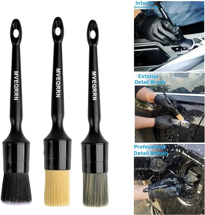 6pcs Car Detailing Brush Set-2pcs Boars Hair Car Detailing Brushes, Leather