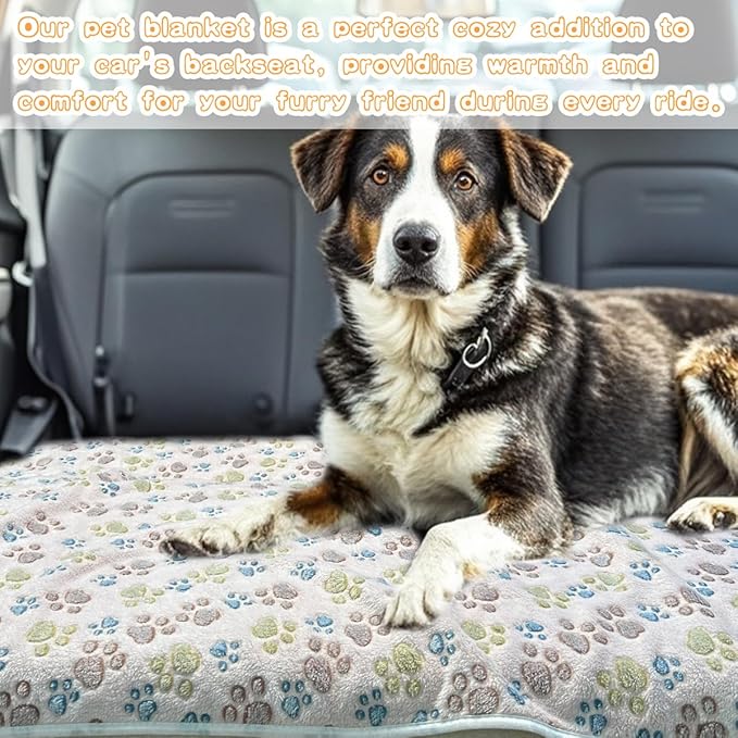Dog Blankets for Large Dogs, 3 Pcs Dog Blanket Washable, Soft Fluffy Flannel Pet Blanket Mat Cover for Bed Couch, Cute Print Puppy Blanket 60" x 50"