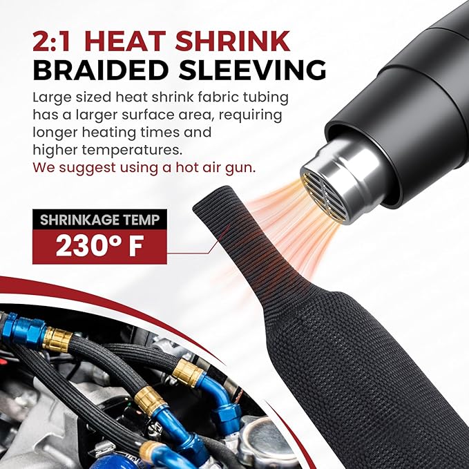 Heat Shrink Wire Loom 2:1 Shrinkable Braided Cable Sleeve 1 Inch ID-46ft Abrasion Protection Flexibility Fabric Wiring Harness Cover Sheath