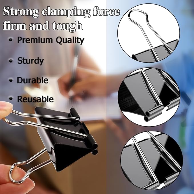 Extra Large Binder Clips 2.4 Inch (60 Pack), Large Binder Clips Big Paper Clips Clamps for Office and Home Supplies, Black