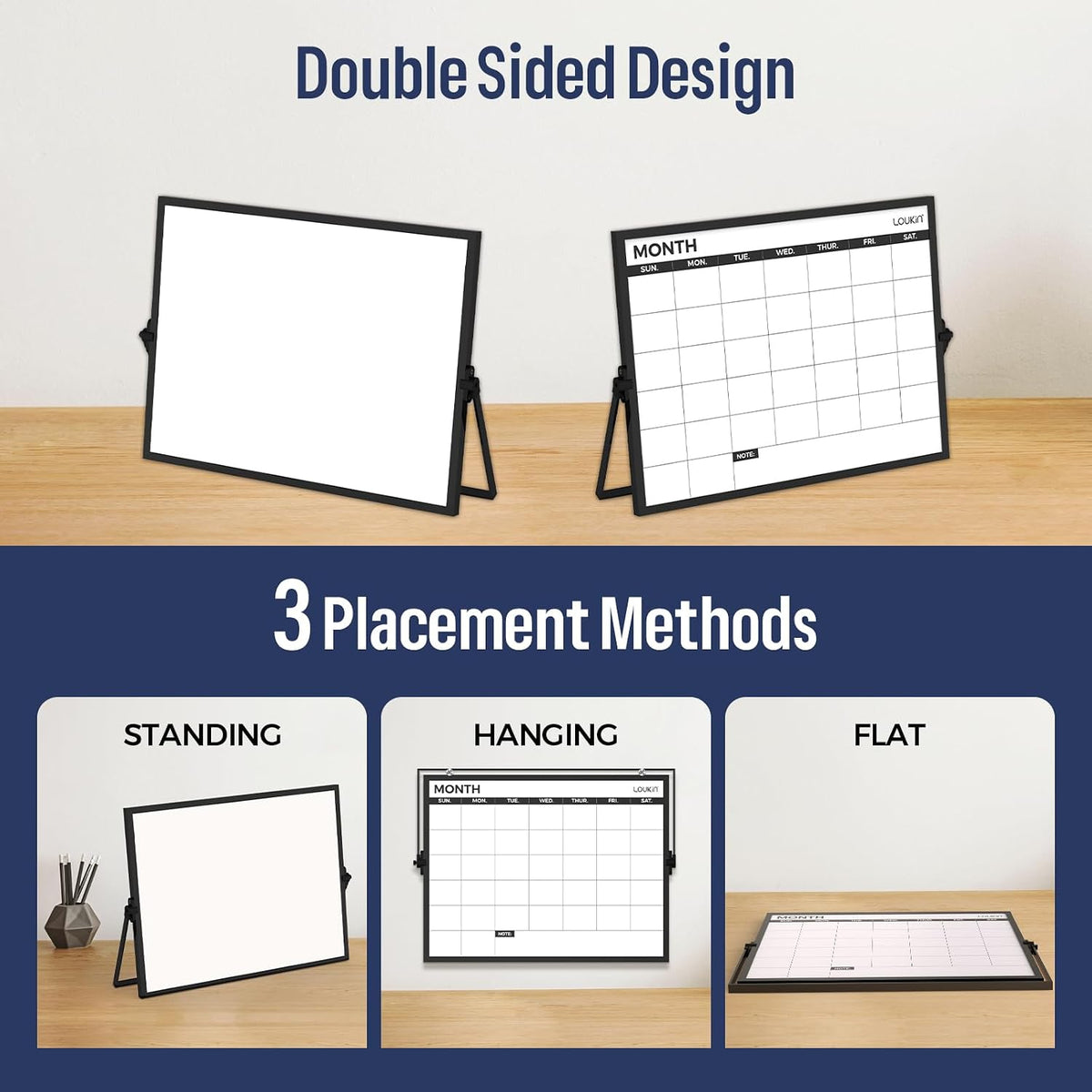 loukin 17" x 12" Dry Erase Calendar, Magnetic Desktop Whiteboard with Stand