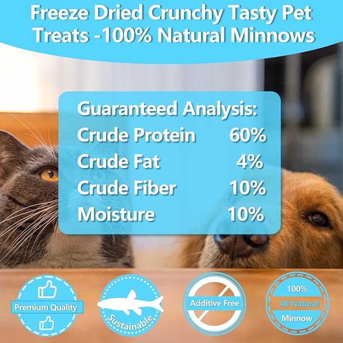 Minnows 4 oz Freeze Dried Minnows, 100% Natural Cat & Dog Treat