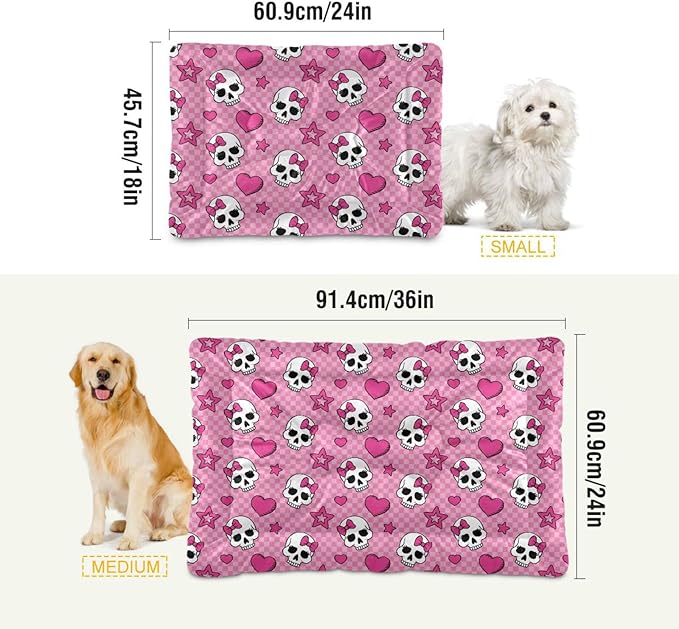 Pet Bed Pink Skull Dog Bed Mat Absorbing Non Slip Pad Pet Sleeping Mat for Small, Medium, and Large Dogs Puppy Cat 36 in x 24 in