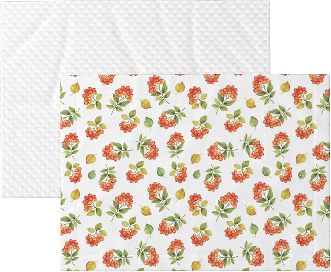 Double Sided Plush Pet Blanket with Cozy Dot Texture and Smooth Reverse, Flower Berries Autumn Orange Art Pattern, Reversible Throw for Dogs Cats on Couches Beds Crates
