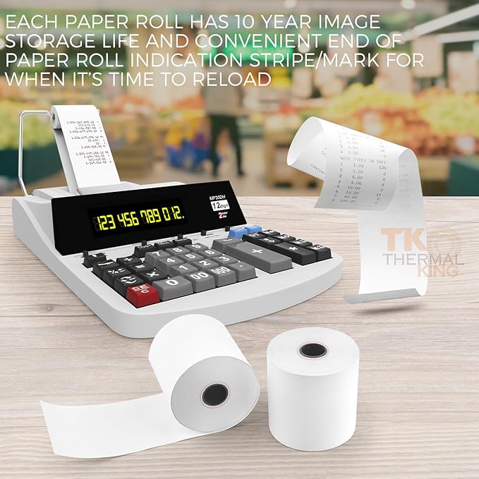 (12 Rolls) 2 1/4" x 150' Thermal Paper, Adding Machine/Calculator POS Receipt paper for Cash Registers
