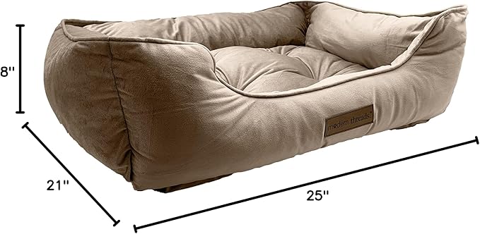 Modern Threads Luxury Dog Bed - Comfortable Tufted Velvet Cushion for Small to Medium Dogs - Machine Washable - Durable & Cute Sleep Space for Pets - Pamper Your Pet with Cozy Beds - Beige