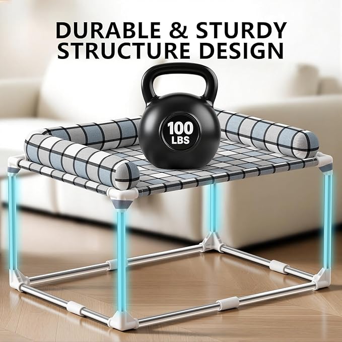 Bedside Cosleeper Dog Cat Bed - Height Elevated Dog Bed with Bloster Extension Attached to Human Bed Dog Cat Window Perch Bedside Lounge Elevated Dog Bed with Pillow (34 x 26 x 20 Inch)