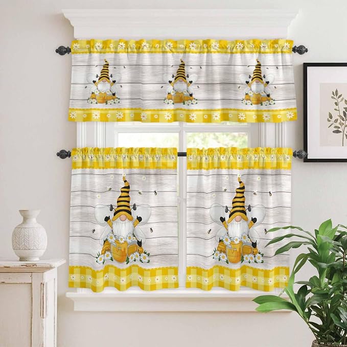 Yellow Gnomes Kitchen Curtains Set 3 Piece
