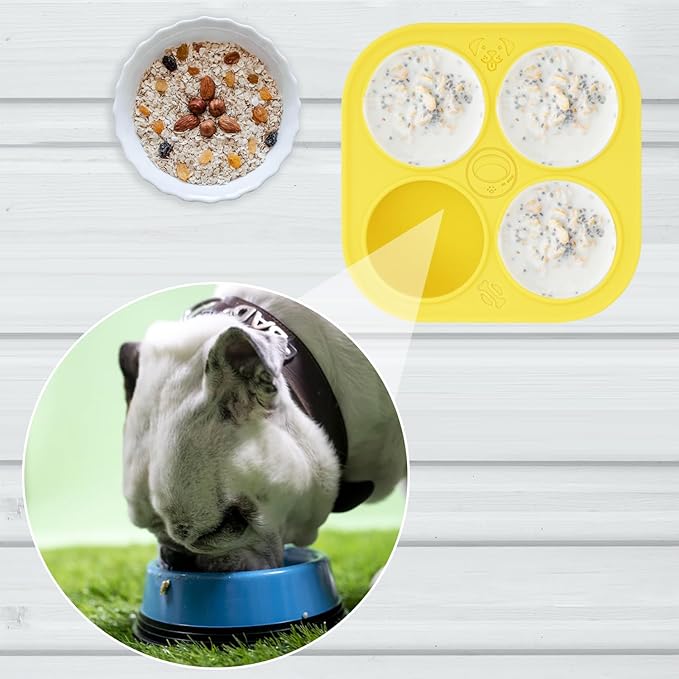 Silicone Dog Treats Molds for Large Dog Toy, 4 Cavities Reusable Treat Tray for Freezing Puppy Mold for Making Snack Easy to Release (Yellow)