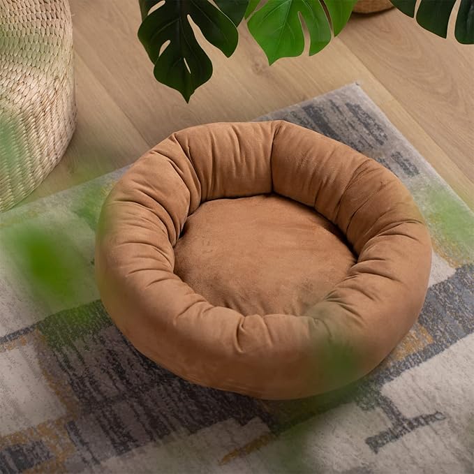 KASENTEX Round Dog Bed - Medium Dog Donut Bed, Anti-Slip, Machine Washable (Brown, 23x23 Inches)