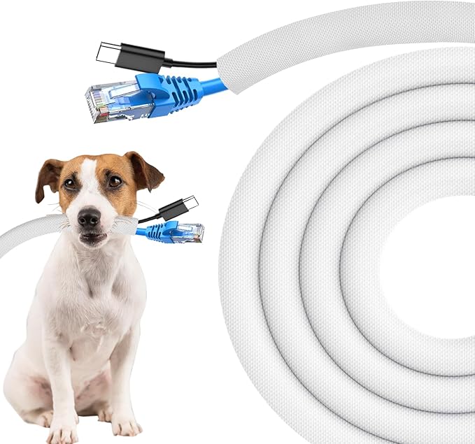 Secbolt Cord Protectors from Pets No Chew, 25ft - 3/8 inch Ultra Durable Cord Covers for Pets, Bite-Resistant Cable and Wire Protector for Cats, Dogs, Rabbits - White