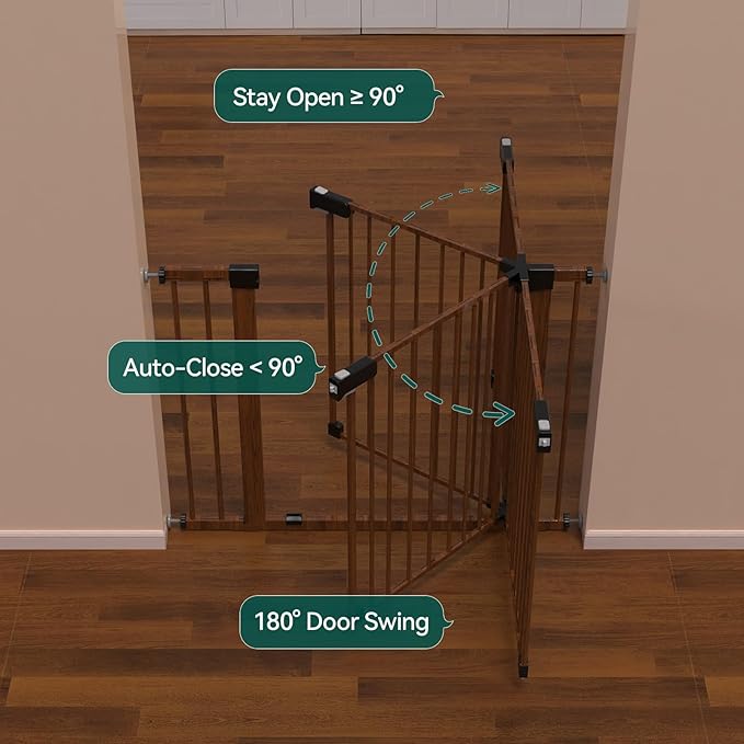 Mom's Choice Award Winner-BABELIO 26-40" Metal Baby Gate with Black Wood Pattern, PressGuard C5 Easy Install Pressure Mounted Dog Gate for Stairs and Doorways, with Wall Protectors and Extension Kits