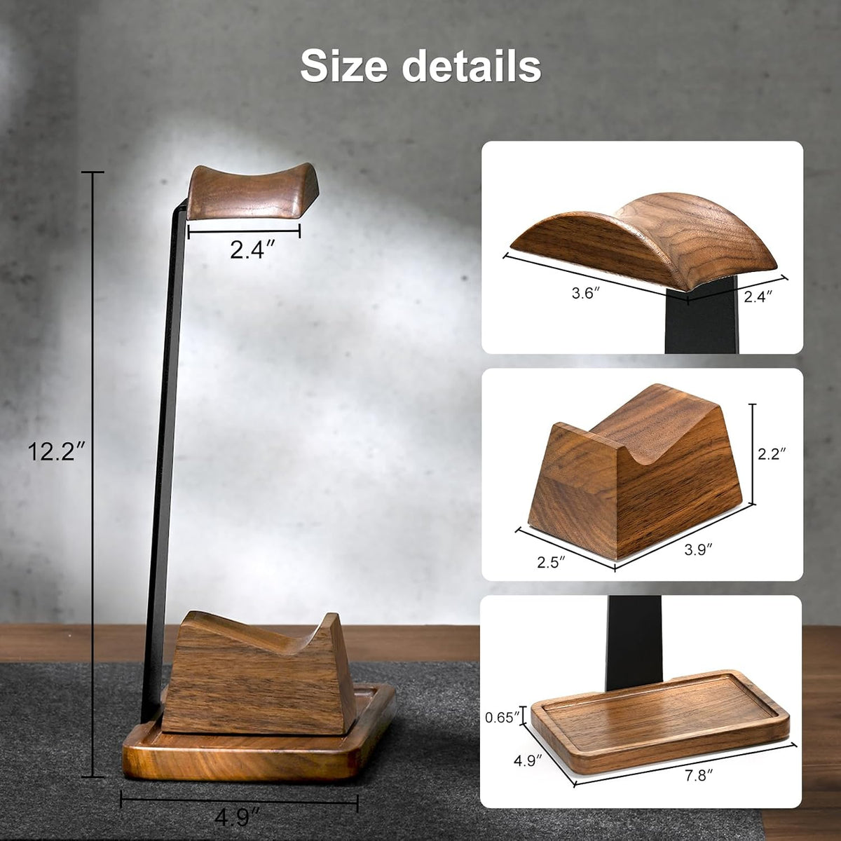 UPERGO Walnut Headphone Stand with Controller Holder & Storage Base