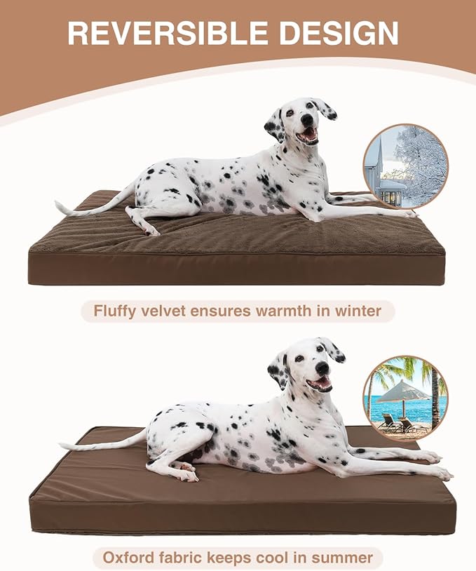 KSIIA Orthopedic Dog Bed Crate Waterproof Pet Mats for Large Dogs Deluxe Plush Washable Pet Bed with Egg Crate Foam & Removable Cover, 41 x 27 Inch, Brown