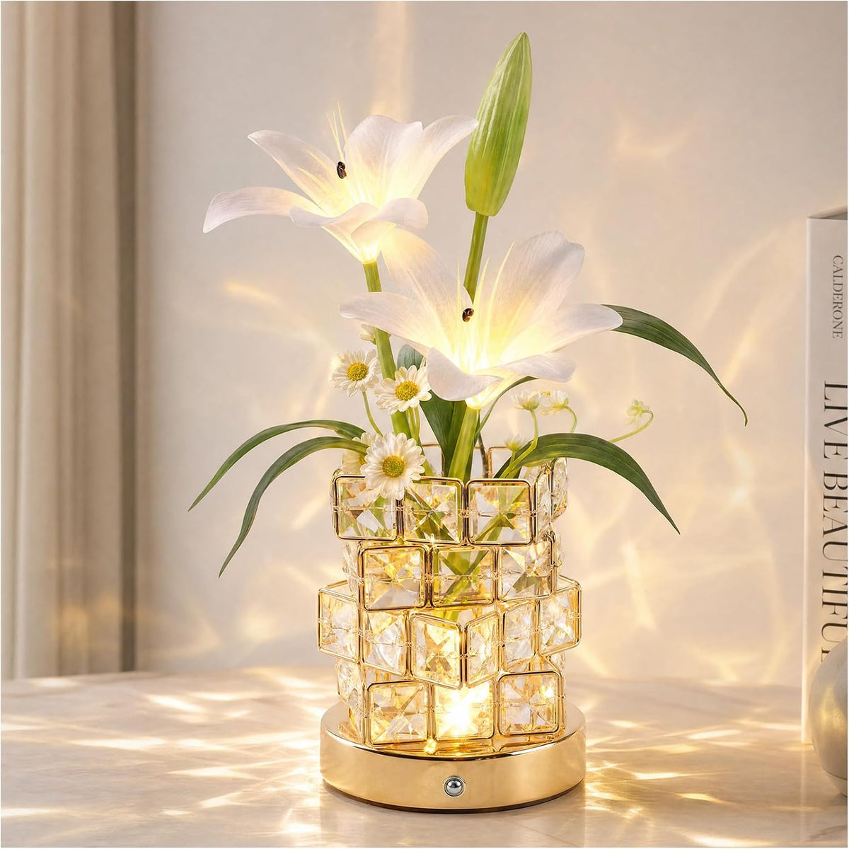 Lily Flower Touch Crystal Table Lamp Rechargeable Gifts for Women