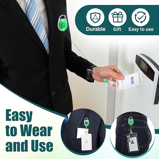 Laumoi 80 Packs Retractable ID Badge Holder Name ID Badge Reel Clips Keychain with Belt Clip and Key Ring for Office Worker Doctor Nurse Employee (Transparent Green)