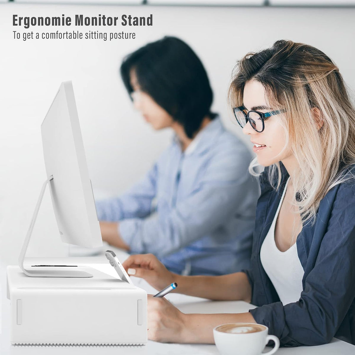 Monitor Stand Riser with Drawer & Phone Holder, Foldable Desk Organizer