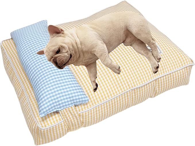 Dog Bed for Small Dogs, Dog Mattress with Pillow for Crate Kennel, Sofa Dog Bed, Super Soft Pet Bed for Medium, Small Dogs Breeds,Pet Bed Puppy Bed,Beds & Furniture (Yellow,Large)