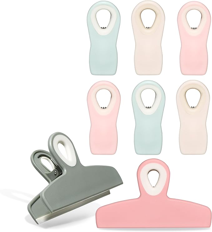 COOK WITH COLOR Bag Clips - Heavy Duty Chip Clip and Refrigerator Magnet Clips for Food Storage with Air Tight Seal Grip, Green and Pink, Pack of 8