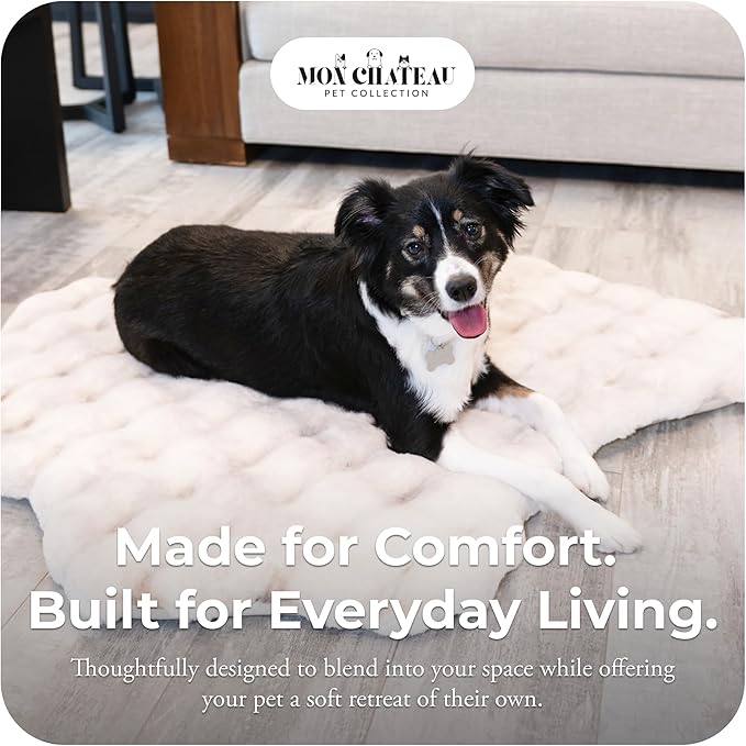 Mon Chateau 35” x 40” Faux Fur Bubble Mat, Machine Washable Waterproof Orthopedic Memory Foam Pad, Anti-Skid Bottom for Dogs, Pets & Home Use, Marble