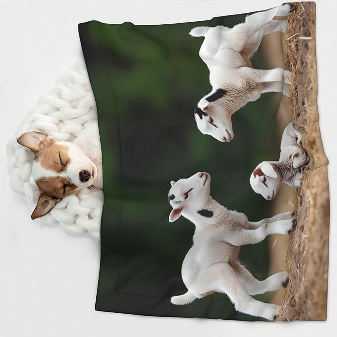 Waterproof Dog Blanket Soft Pet Blanket for Puppy Cat, Fleece Cat Throw Blankets for Furniture Bed Couch Sofa Reversible - Cute Goat
