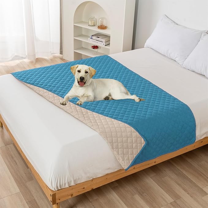 GIBZ Water Resistant Dog Bed Blanket Cover Large Anti Slip Pet Furniture Protector Washable Cat Quilted Mat for Couch, Blue, 75x180cm