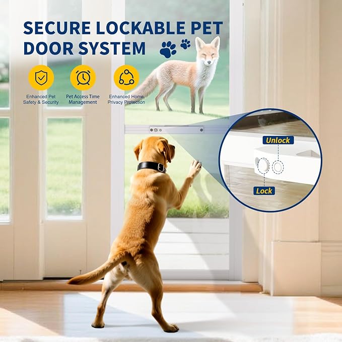 Docred Dog Door for Sliding Glass Door, 80 11/16" to 86 5/8" Adjustable Height Doggy Door for Sliding Doors, Pet Door Insert with Lock for Medium-Sized Dogs