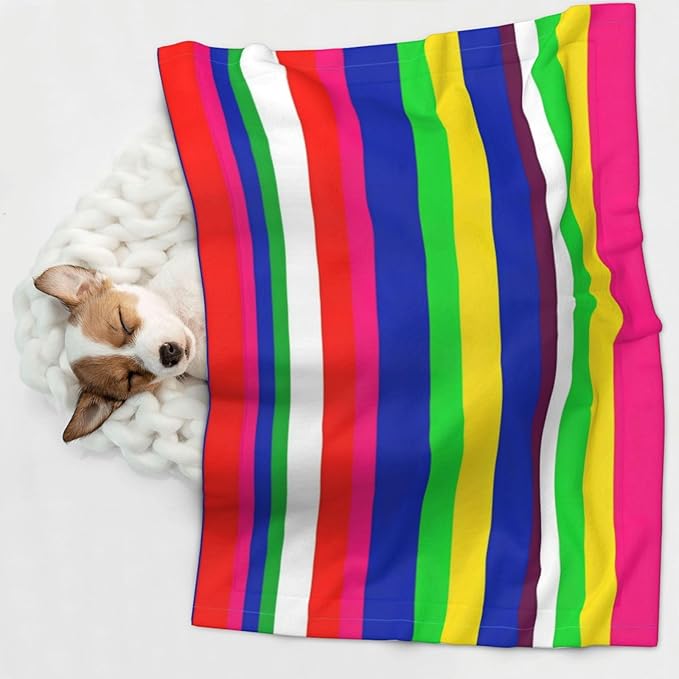 Double Sided Plush Pet Blanket with Cozy Dot Texture and Smooth Reverse, Novel Colorful Mexican Blanket Stripes, Reversible Throw for Dogs Cats on Couches Beds Crates