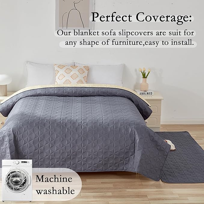 Waterproof Dog Bed Cover Pet Blanket, Soft Pet Couch Covers for Sofa Washable, Bed Couch Sofa Furniture Protector for Puppy Cat Kids (Grey,170 * 210 CM)