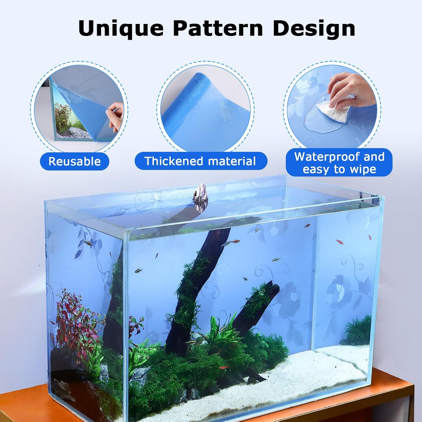 Aquarium Background Paper, Blue Fish Tank Backdrop Wallpaper Electrostatic Adhesive, No Glue, Easy to Install, Reusable (23.6" H × 78.7" L, Translucent)