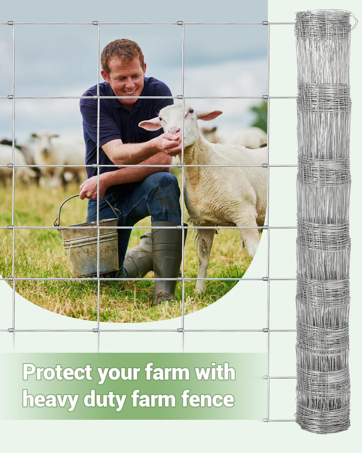 Cattle Farm Fence, 5ft x 164ft Galvanized Wire Fencing for Goat Deer Hog Yard Livestock Animals Protection