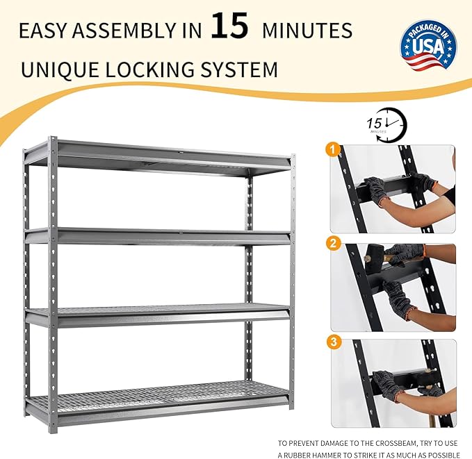 The Atlas 72" W Heavy Duty Garage Shelving Load 8000 Lbs, 4 Tier Metal Storage Shelves, Adjustable Industrial Steel Rack for Warehouse Basement Shop, 72" W x 24" D x 72" H, Grey