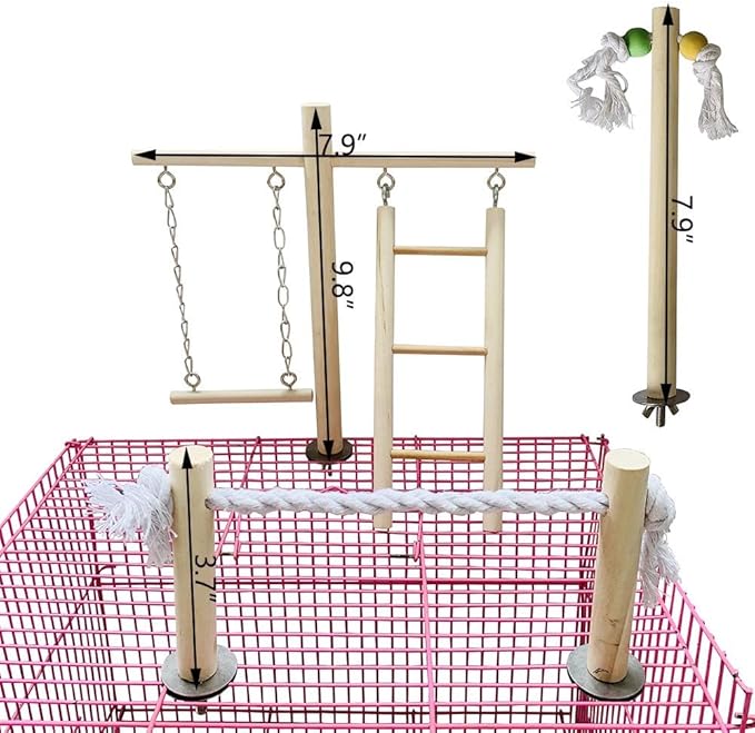 PINVNBY Bird Playground, Wood Parrot Play Gym Stand Perch Bird Cage Accessories for Small and Medium Parakeet Cockatiel Conure Love Birds Finch