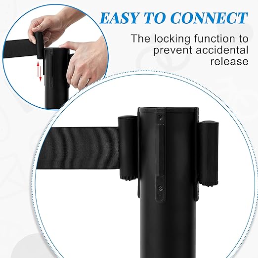 Geelin 6 Pack 6.6ft Heavy Duty Crowd Control Stanchions Stainless Steel Stanchion Set with Safety Barrier Post with Retractable Belt and Sign Holder Crowd Control Barrier