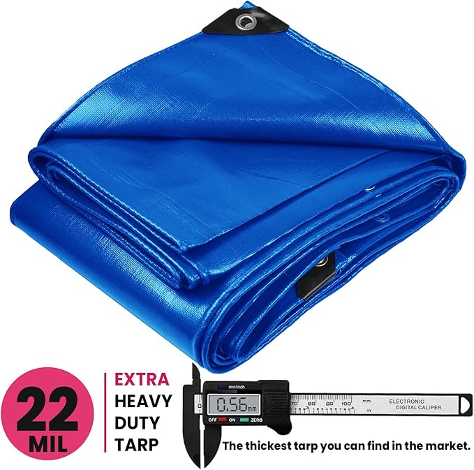 PROTARP Extreme Heavy Duty 22 Mil Tarp Cover, Waterproof, UV Resistant, Rip and Tear Proof, Poly Tarpaulin with Reinforced Edges for Roof, Camping, Patio, Pool, Boat. (Blue 20′ X 30′)
