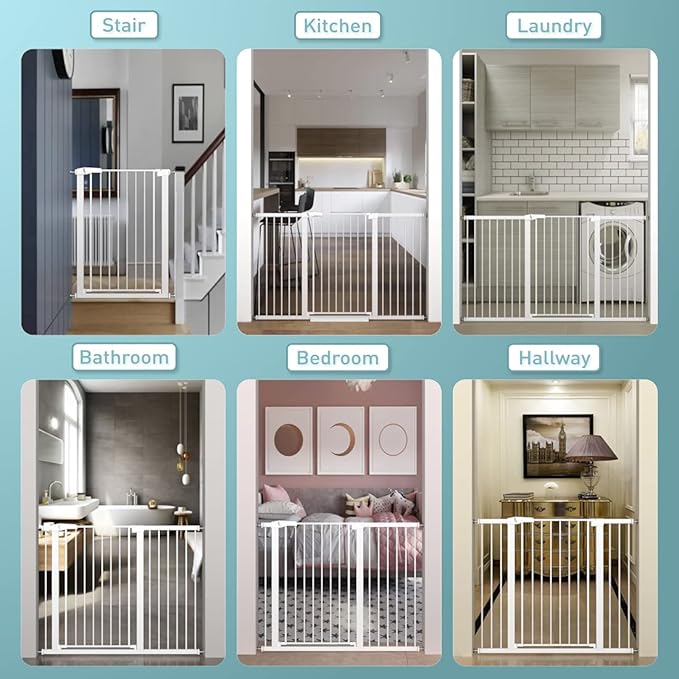 Fairy Baby 38" Extra Tall Pet Gate, 29.5"-48.8" Extra Wide Long Baby Gate, Metal Auto Close Safety Child Toddler Gate, Pressure Mounted Dog Gate No Climb Fence for Stairs Doorways Kid or Pet, White
