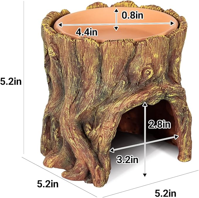 REPTIZOO Reptile Hide Cave Resin Moisture Keeping Reptile Cave with Clay Water Basin Humidifying Help Shedding for Leopard Gecko