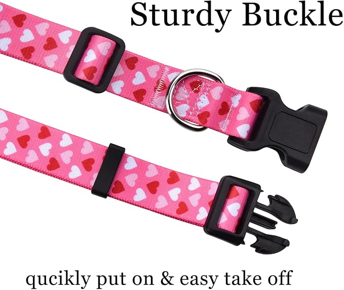 Dog Collar and Leash Set - Adjustable Heart Dog Collar - Love Theme - Perfect for Small Medium Large Dogs(Pink Heart Set,S)
